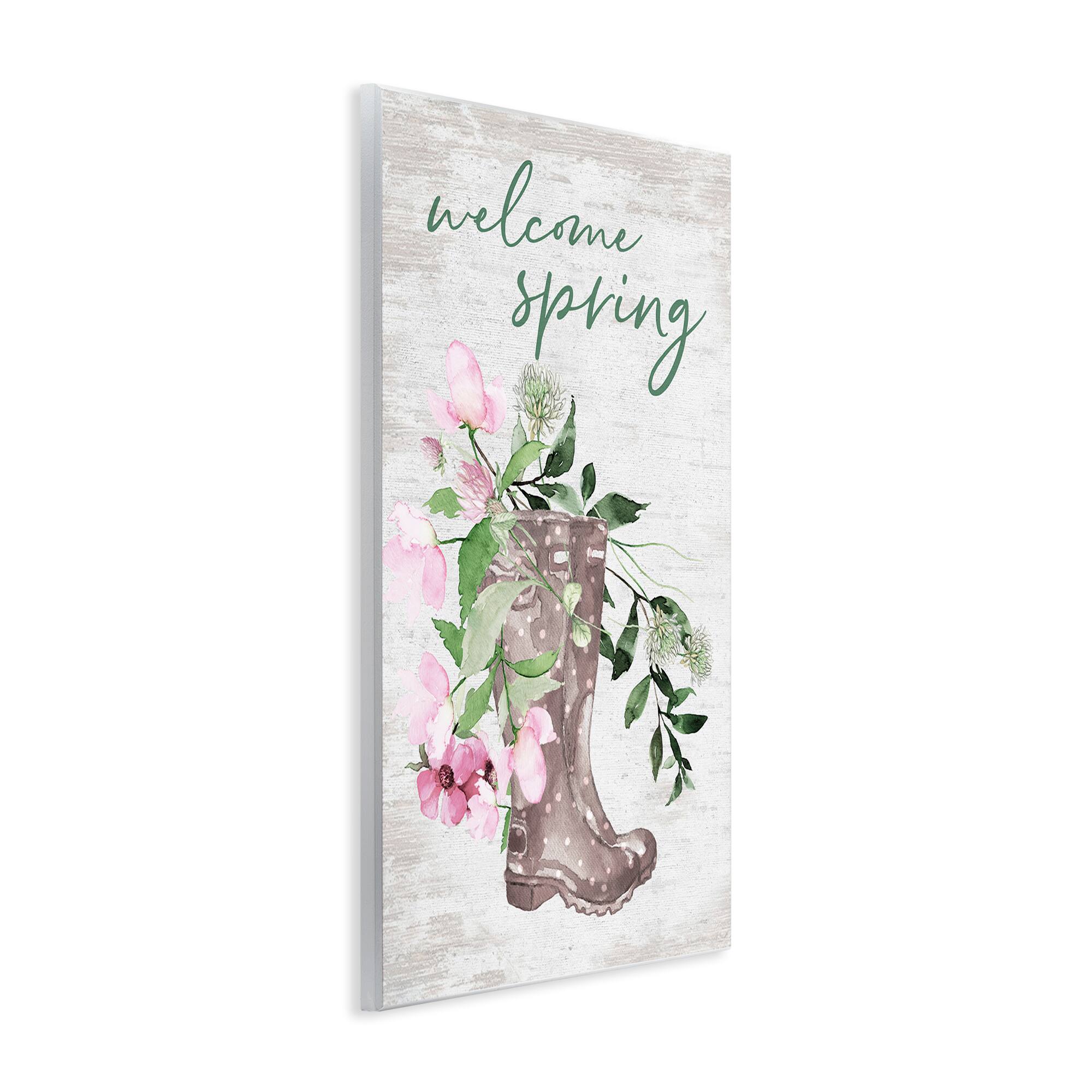 Stupell Industries Welcome Spring Seasonal Rain Boots Flower Arrangement Canvas Wall Art